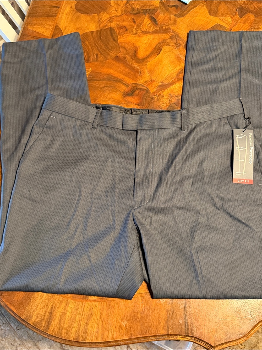 Perry Ellis Storm Gray Flat-Front Men's Dress Pants